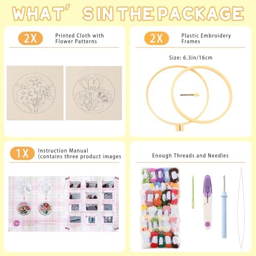 ojustbeok 1 Set Punch Needle Embroidery Starter Kits Includes Punching Needling Fabric with Pattern, Yarns, Embroidery Hoops, Sewing Needles, Instruction for Adults Beginner DIY Handmade Crafts Gifts - Image 2