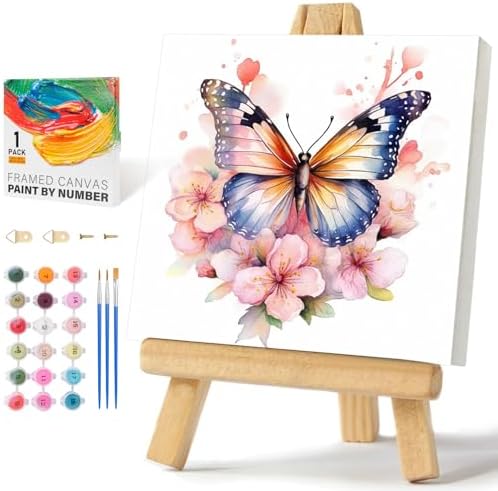 Offito Framed Paint by Numbers Kit for Adults Beginners, Butterfly Flowers by Offito