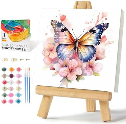 Offito Framed Paint by Numbers Kit for Adults Beginners, Butterfly Flowers by Offito