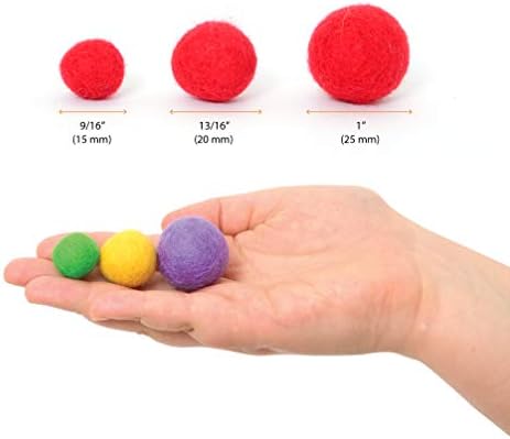 Glaciart One Felt Pom Poms, Wool Balls (120 Pcs) 3 Sizes: 1.5 cm, 2 cm & 2.5 cm, Handmade Felted 40 Color (Red, Pink, Blue, Orange, Yellow, White, Pastel & More),Bulk Small Puff for Felting &Garland - Image 4