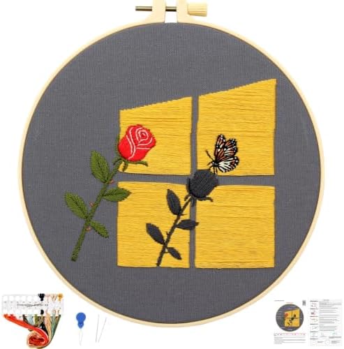 Rose Embroidery Kits for Beginners Adults, Hand Embroidery Starters Kits, Floral Stamped Cross Stitch Kits Needlepoint Kits for Adults Anniversary Valentine's Day Gift, Embroidery Hoop, Video Tutorial by Unknown