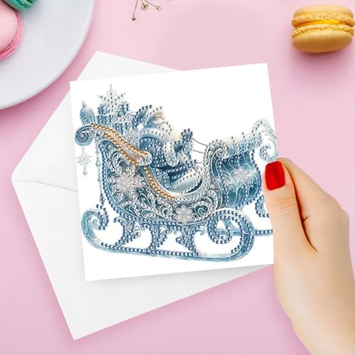 jinglinhh 6pcs Diamond Art Painting Winter Sleigh Christmas Tree Santa Claus Greeting Cards with Envelopes, DIY Card Making Kits for Adults, Diamond Art Postcards Holiday Cards Craft Gifts - Image 4