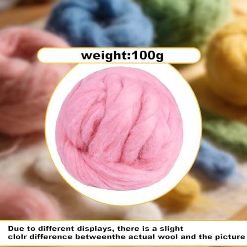 Wool Roving-3.5oz Needle Felting Wool, Soft Multi-Color Wool Fiber, Perfect Felting Wool Pure Wool, Chunky Yarn, for DIY Crafts, NeedleFelting Projects,and Artwork (Pink Cherub) - Image 2