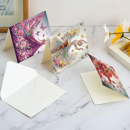 antor 6 Pcs 5D Diamond Painting Greeting Cards Kits, Elegant Lady DIY Diamond Art Cards with Envelopes, Handmade Rhinestone Greeting Card Set for Birthdays & Holidays - Image 7