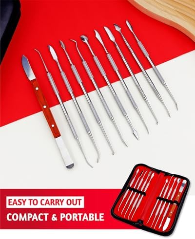 YETOOME 10 Pcs Dental Wax Carving Tools Set with Case, Stainless Steel Clay Sculpting Pottery Sculpture Tools for Dental Pottery Sculpting Plaster Carving - Image 3