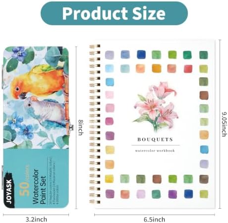 Watercolor Workbook with 12 Bouquet Patterns, 50Colors Watercolor Paint Set - Image 2