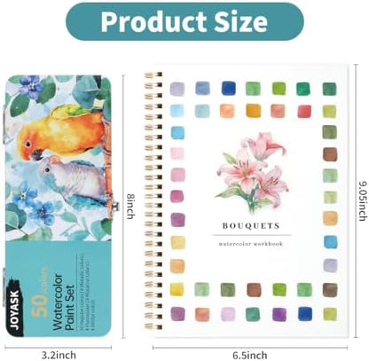 Watercolor Workbook with 12 Bouquet Patterns, 50Colors Watercolor Paint Set - Image 2