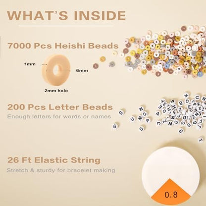 ADIIL 7200pcs Clay Beads Bracelet Making Kit, 6mm Polymer Heishi Beads for Jewelry Making, Friendship Bracelet Kit Birthday Gift for Adults Neutral - Image 3