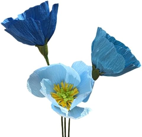 Blue Crepe Paper Poppy Flower DIY Making Kit 24 pcs Easy-to-Make Handcraft Supplies for Beginners & Artisans by Mybbshower
