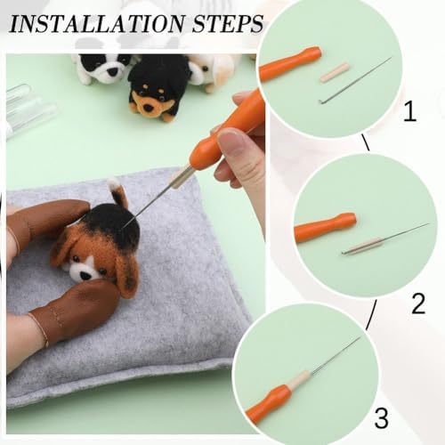 Needle Felting Kit, 3 Pcs Dog Animal Needle Felting Beginner Kits, Wool Felt Needle Felting Tools Foam Pad, Craft Party Supplies for Beginners Adult - Image 3