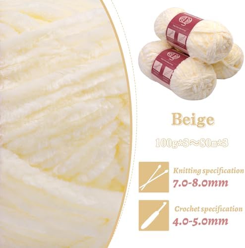 LUNARM Chenille Yarn 3 Pack 3.5oz Chunky Blanket Velvet Yarn 263 Yard - Image 3