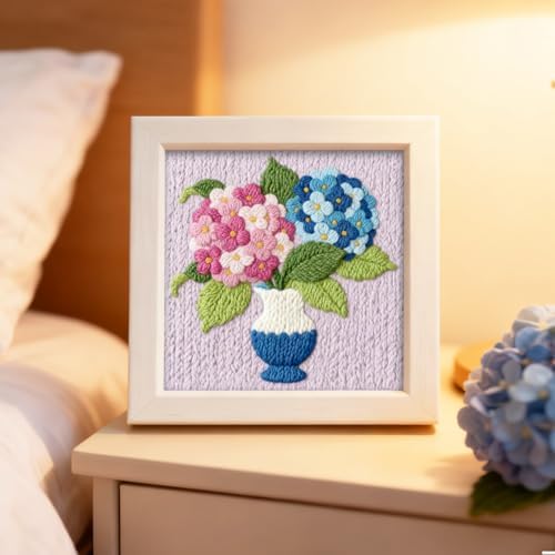 INFUNLY Hydrangea Punch Needle Kits for Beginner Adult Flower DIY Punch Needle Embroidery Starter Kits for Wall Hanging Vase Plant Needles Stitching Kit with Instruction for DIY Crafts Gift Home Decor - Image 5