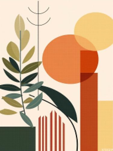 KFBXZIP Stamped Cross Stitch Kits, Plant Modern Boho Mid Century Modern Art, Needlepoint Counted Cross Kits for Beginners, Embroidery Kits Arts Home Decor 11CT No Frame, 12x16 inch by KFBXZIP