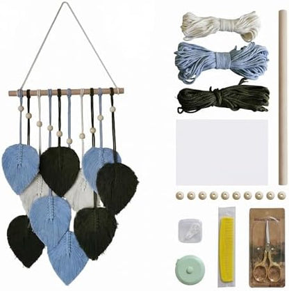 Jditngp DIY Macrame Leaf Wall Hanging Beginners Boho Wall Leaf Tapestry Kit Handmade Woven Tapestry Feather Wall Hanging DIY Macrame Kit for Adults Birthday Gift DIY Craft Kits 11.8inch (Green,Blue) by JditngpRoundBackdropCover