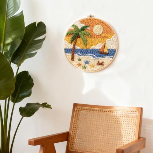 INFUNLY Sea Beach Punch Needle Kits for Adults Beginners Coconut Trees Needle Embroidery Starter Kit Boats DIY Punch Needles Kit with Instruction Needles Fabric for Art Crafts Festival Gift Home Decor - Image 5