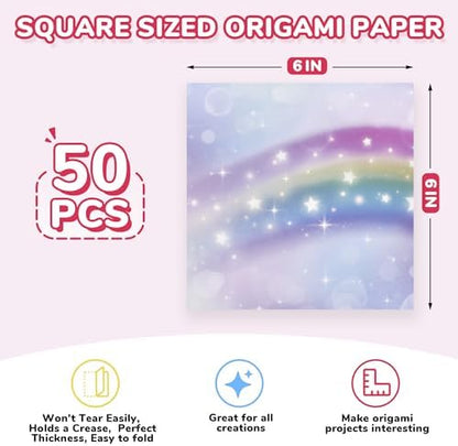 JoyCat Dreamy Fantasy Patterned Origami Paper, 50 Sheets, 6x6 Inch - Image 7