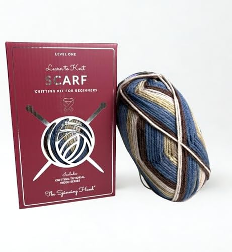 The Spinning Hand Knitting Kit for Beginners Adults – Educator-Designed, Self-Striping Wool Yarn, Bamboo Needles & Video Tutorials (Timber) by TheSpinningHand