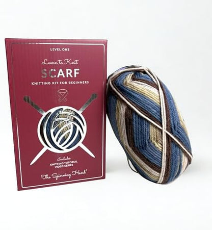 The Spinning Hand Knitting Kit for Beginners Adults – Educator-Designed, Self-Striping Wool Yarn, Bamboo Needles & Video Tutorials (Timber) by TheSpinningHand