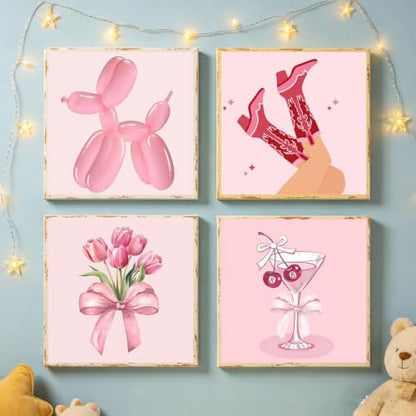 6 Pack Framed Adult Paint by Number Beginners with Wooden Easel,Pink Vintage Paint by Numbers Kit for Adults,Retro DIY Acrylic Paint Kit with Frame,Easy Paint by Numbers Canvas for Decor 8x8 inch - Image 3