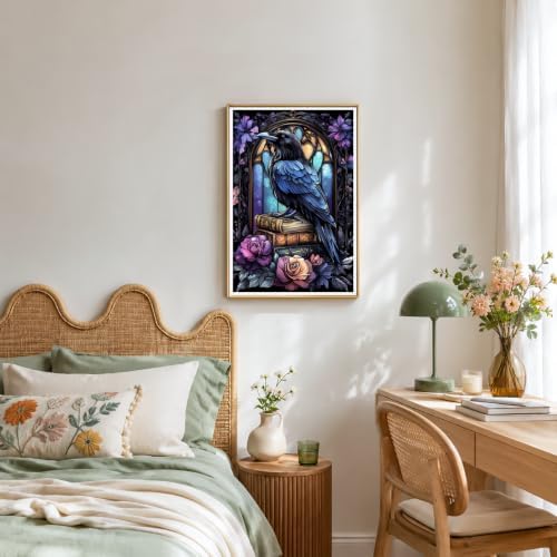 NXIKYO Framed Blue Raven Paint by Numbers Kit for Adults Beginner, Gothic Books Easy Paint by Numbers Canvas with Frame, DIY Painting Kit for Relaxing Home Wall Decor Gift 8x12 Inch - Image 6