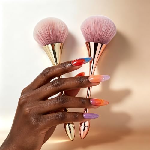 Nail Dust Brush 2 Pcs Set Nail Clearing Brushes Gold & Champagne Color - Image 2
