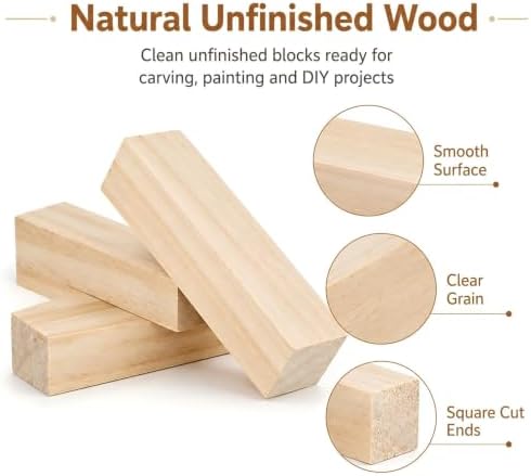 10 Pack Unfinished Wood Blocks, 6 x 1 x 1 Inch Wood Carving Blocks - Image 4