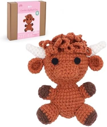 HOUSE CREATIVITY Crochet Kit for Beginners, Make a Highland Cow, Amigurumi Starter Kit with Step-by-Step Video Tutorial, Yarn, Hook & Stuffing, Stress Relief DIY Craft Gift for Adults by HouseCreativity