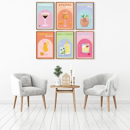 6 Pack Paint by Numbers Kit for Adults Beginners - Cocktail Adult Paint by Number Kits on Canvas Without Frame, DIY Cocktail Acrylic Oil Number Painting Kits for Gift Home Wall Decor 8x12 Inch - Image 4