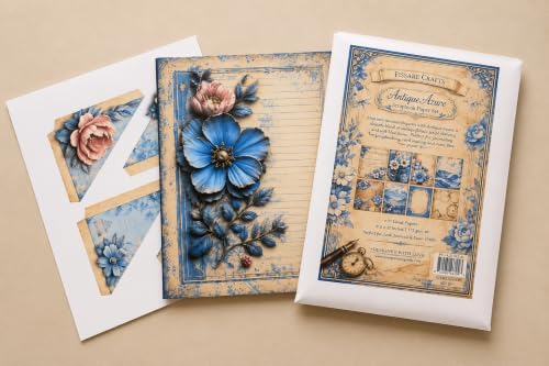 Antique Azure Scrapbook Paper Pack – 20 Vintage Blue Floral 8.5×11 Sheets - Image 4
