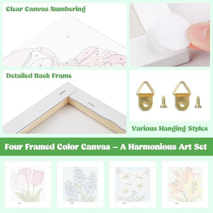 Lxmsja 4 Pack Gentle Garden Paint by Numbers Kit for Adults, Easy Framed Paint by Numbers for Adults Beginner, DIY Acrylic Oil Painting Craft Kits for Home Wall Decor 8x8 inch - Image 4