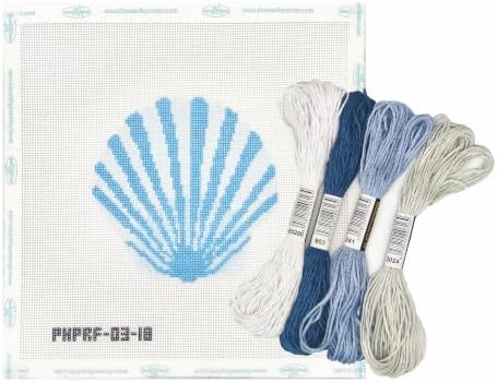 Howie's Needlepoint Aquatic Needlepoint Kits for Adults & Beginners, 18 Mesh Printed Needlepoint Canvas, Stamped Patterns Canvas Starter Kits(Blue Seashell,4"x 4") by HowiesNeedlepoint