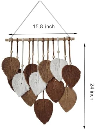 Zqyxiehuo DIY Macrame Leaf Wall Hanging Beginners Boho Wall Leaf Tapestry Kit Handmade Woven Tapestry Feather Wall Hanging DIY Macrame Kit for Adults Birthday Gift 15.8"(Brown) - Image 4