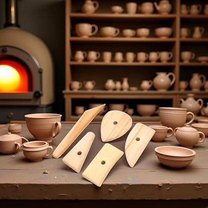 5 Pcs Pottery Clay Sculpting Tools Set,Wooden Pottery Clay Ribs Ceramic Potter Rib Ceramic Clay Sculpting Scrapers Tools Pottery Shaping Trimming Tools Ceramic Pottery Tools - Image 4