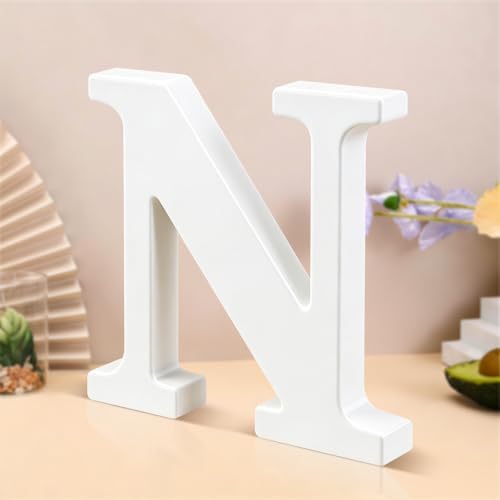 6 Inch White Wood Letters Unfinished Wooden Letters for Wall Decor Decorative Standing Letters Slices Sign Board Decoration for Craft Home Party Projects (N) by Unknown