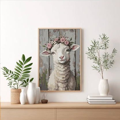 Framed Paint by Numbers Kit for Adults Beginner & Kids Ages 8-12, Lamb Paint by Numbers on Canvas with Frame, without Easel, DIY Number Painting for Adults Cute Animal for Home Decor Gift 8 x 12 Inch - Image 2