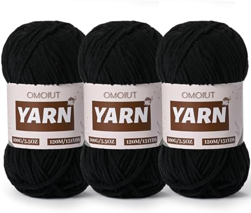 3 Packs Plush Chenille Chunky Crochet Yarn - Baby Yarn for Crocheting Soft - Velvet Yarns Knitting for Blankets Crafts - Fluffy Amigurumi Yarns 300g / 393yd (3 Black) by OMoiut