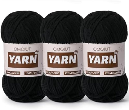3 Packs Plush Chenille Chunky Crochet Yarn - Baby Yarn for Crocheting Soft - Velvet Yarns Knitting for Blankets Crafts - Fluffy Amigurumi Yarns 300g / 393yd (3 Black) by OMoiut