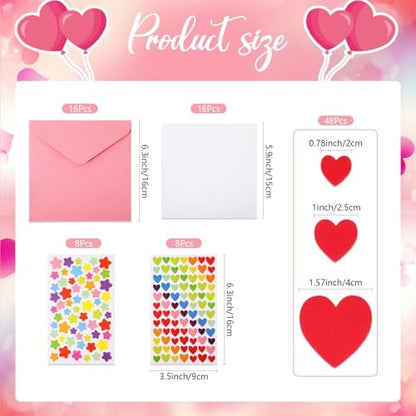 Zonon 16 Pack Valentines Crafts DIY Card Valentines's Day Kits Foam Heart Sticker Craft DIY Kits Envelopes Cards Set for Exchange Gifts (Cute Color) - Image 2