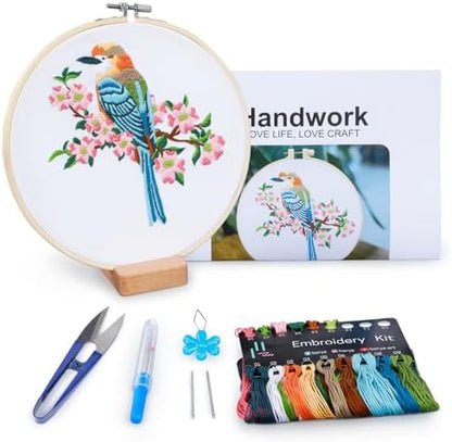 Hummingbird and Flower Embroidery Kit for Adults, DIY Embroidery Kits with Original Design Patterns, Learn to Embroider Kit Beginner with Needles and Thread, Clear Instructions and Video (BEB001) by BERYA