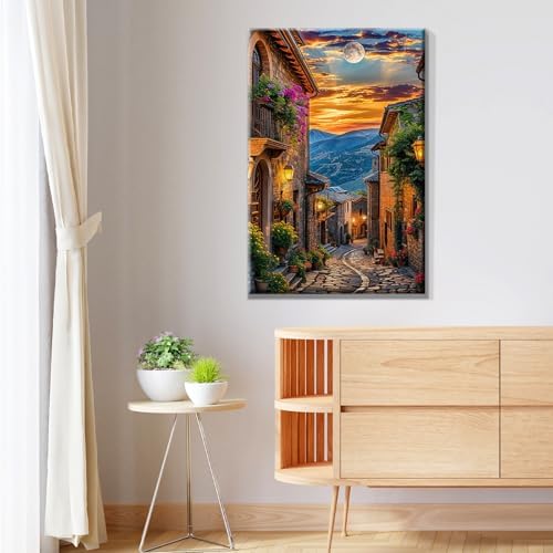 JOOZ Paint by Numbers Kit for Adults Landscape Paint by Number with Frame Town Street Paint by Number with Easel Moon Oil Painting Kits for Gift Home Wall Decor 7.87x11.81 Inch - Image 6