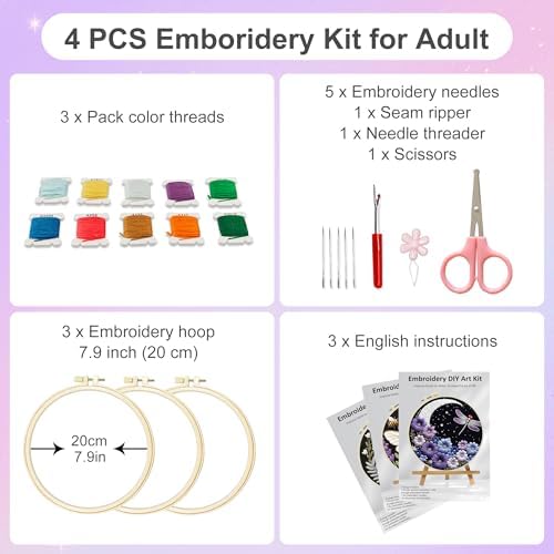 Huacan Embroidery Kit for Adults Beginners with 3 Hoops & Gift Box - Image 2