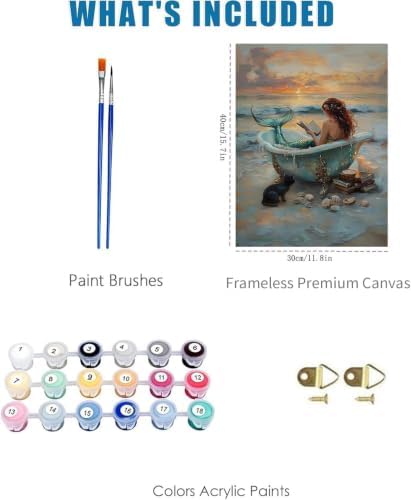 Mermaid bathtub Paint by Numbers Kit for Adults Beginner (Without Frame) - Image 5