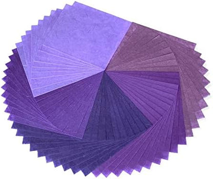 Natural Fiber Mulberry Paper Sheets 6 x 6 Inches, 50 PCS Handmade Craft Paper for Origami, Scrapbooking, Card Making, DIY Decoration, Mixed Media Art (Purple Tone, 6x6 Inch) - Image 4
