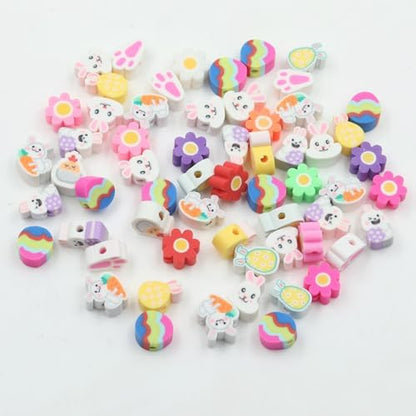 100 Pcs Colorful Easter Polymer Clay Beads Mixed Bunny & Egg Soft Heishi Spacer Beads Supplies for DIY Bracelet Earring Necklace Jewelry Making - Image 2