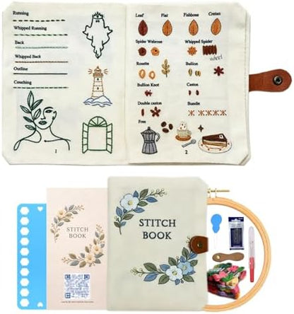 Roofo Embroidery Stitch Book Kit for Beginners, DIY Hand Sewing Embroidery Book 8×6" Starter Set for Adults Cross Stitch Kits with Colors Threads and Tools&Video Tutorials by Unknown