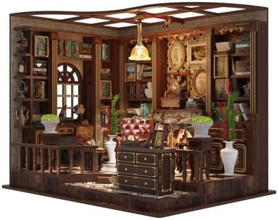 Parisian Library Book Nook DIY Kit - 3D Wooden Study Model with Touch-Sensor LED Light, Vintage Bookshelf Decor for Adults - Image 2