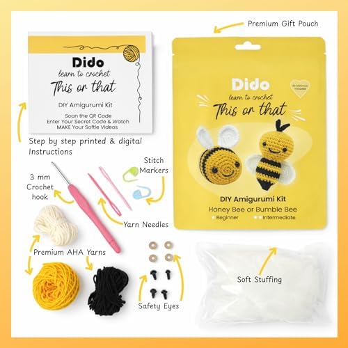 Crochet Kit for Beginners – DIY Amigurumi Kits (Bees, Yellow And Black) - Image 2
