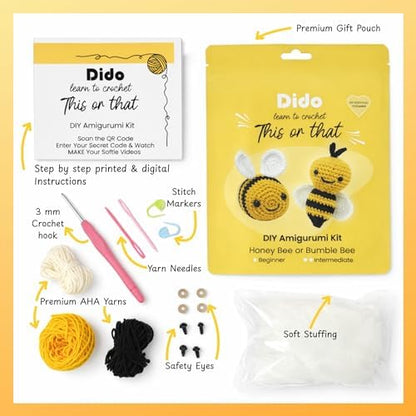 Crochet Kit for Beginners – DIY Amigurumi Kits (Bees, Yellow And Black) - Image 2