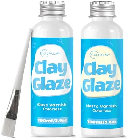 CALPALMY 2 x 100ml Clay Glaze Kit - Varnish Sealant for Pottery, Crafts, Polymer Clay, Acrylic Paint - Waterproof, Scratch-Resistant Clear Gloss for Air Dry Clay (Gloss+Matte) by CalPalmy