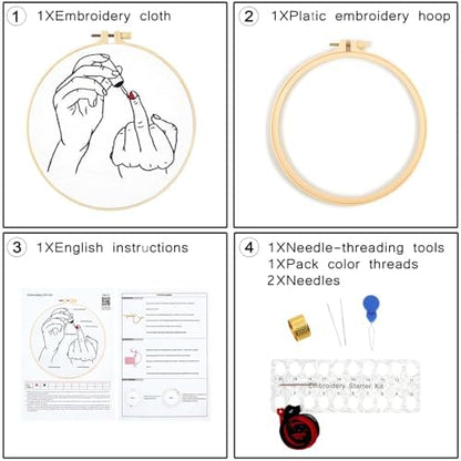 Crafmanoe Hand Embroidery Starter Kit for Beginners Adults, Counted Stamped Cross Stitch Kits for Adults Beginners, Easy Funny Embroidery Needlepoint Kits, Embroidery Fabric, Hoops and Video Tutorial - Image 2